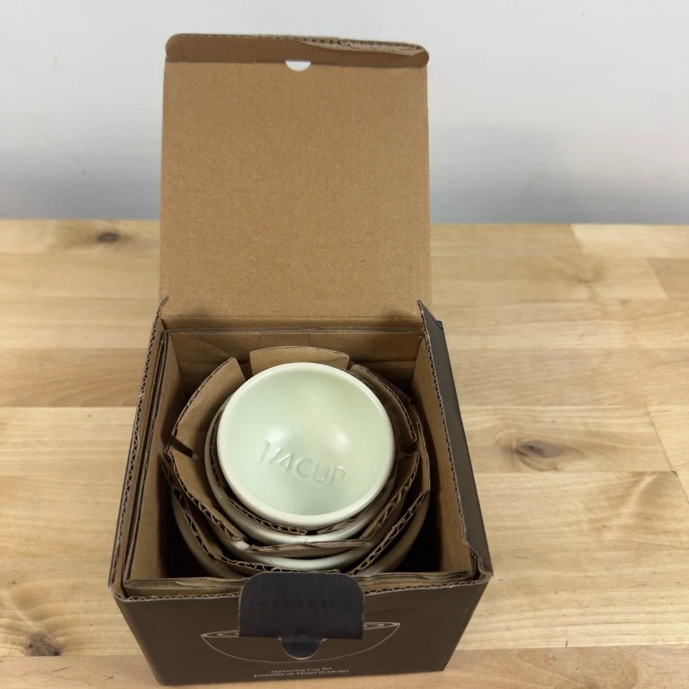 Greg Natale Ceramic Measuring Cup Set Mint Green Speckled Nesting 4 Piece New